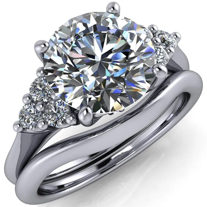 Rings Fire Brilliance Biddle Round Center Stone Trio Side Diamonds Engagement Ring