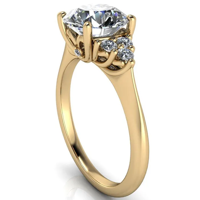 Rings Fire Brilliance Biddle Round Center Stone Trio Side Diamonds Engagement Ring