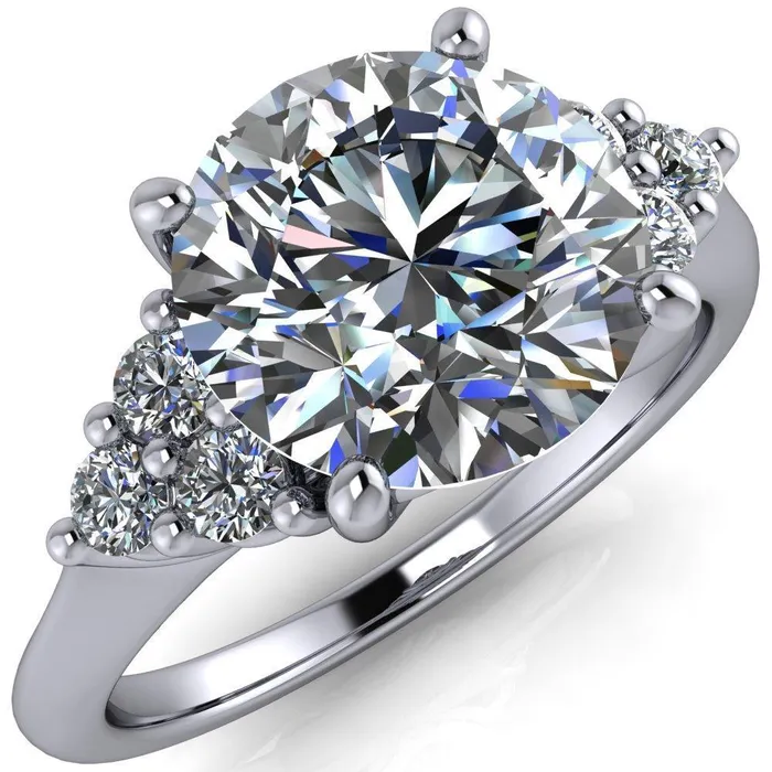 Rings Fire Brilliance Biddle Round Center Stone Trio Side Diamonds Engagement Ring