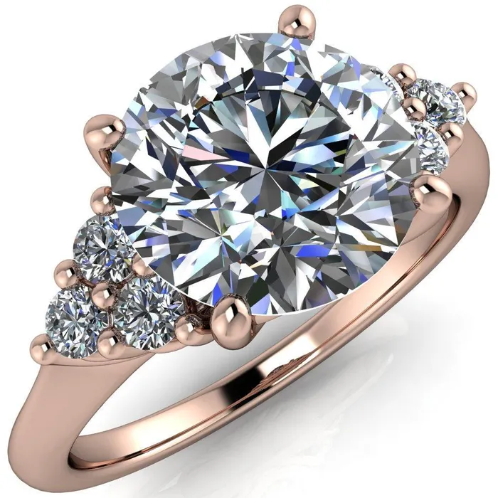 Rings Fire Brilliance Biddle Round Center Stone Trio Side Diamonds Engagement Ring