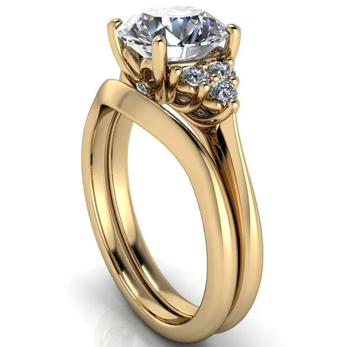 Rings Fire Brilliance Biddle Round Center Stone Trio Side Diamonds Engagement Ring