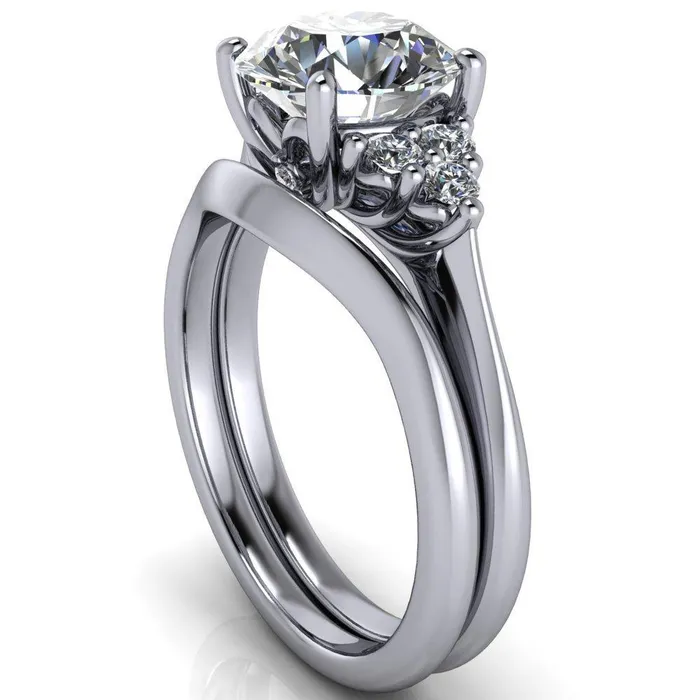 Rings Fire Brilliance Biddle Round Center Stone Trio Side Diamonds Engagement Ring