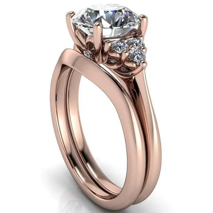 Rings Fire Brilliance Biddle Round Center Stone Trio Side Diamonds Engagement Ring