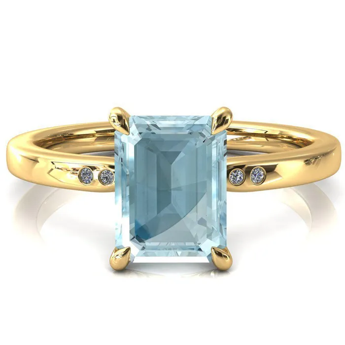 Rings Fire Brilliance Maise Emerald Aqua Blue Spinel 4 Prong Diamond Accent Engagement Ring