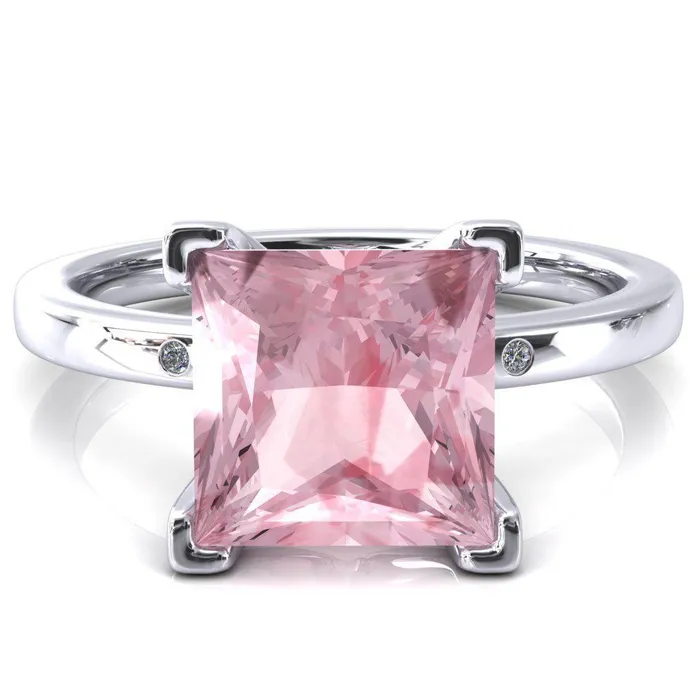 Rings Maise Princess Pink Sapphire 4 Prong Diamond Accent Engagement Ring Fire Brilliance Rings Maise Princess Pink Sapphire 4 Prong Diamond Accent Engagement Ring Fire Brilliance