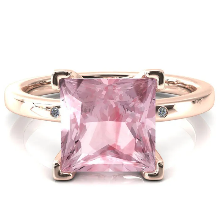 Rings Maise Princess Pink Sapphire 4 Prong Diamond Accent Engagement Ring Fire Brilliance 
