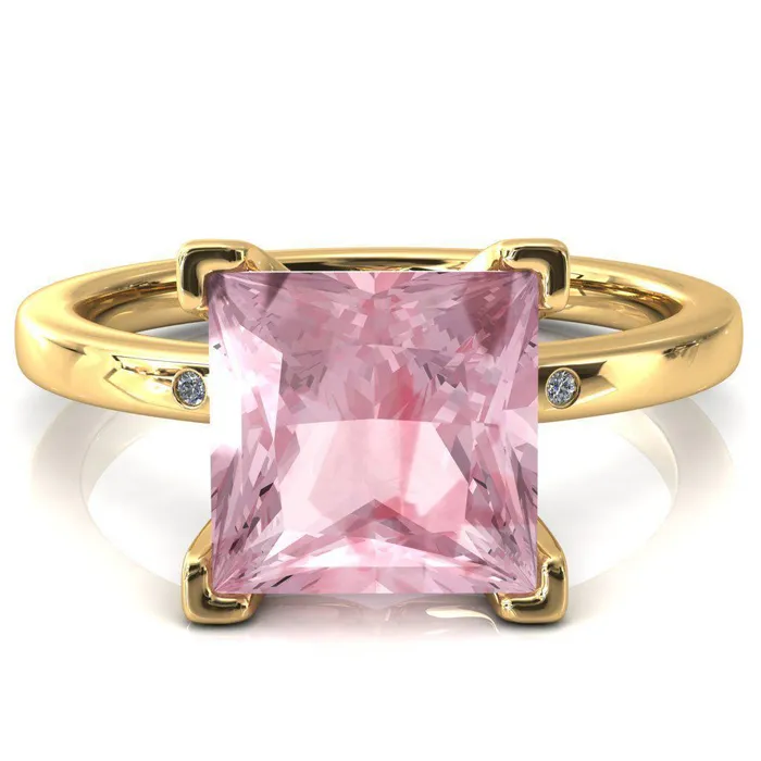 Rings Maise Princess Pink Sapphire 4 Prong Diamond Accent Engagement Ring Fire Brilliance 
