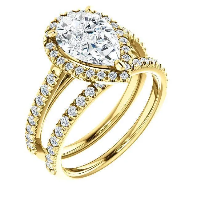 Rings Pear Moissanite Diamond Accent Ice Halo Cathedral Ring Fire Brilliance Rings Pear Moissanite Diamond Accent Ice Halo Cathedral Ring Fire Brilliance