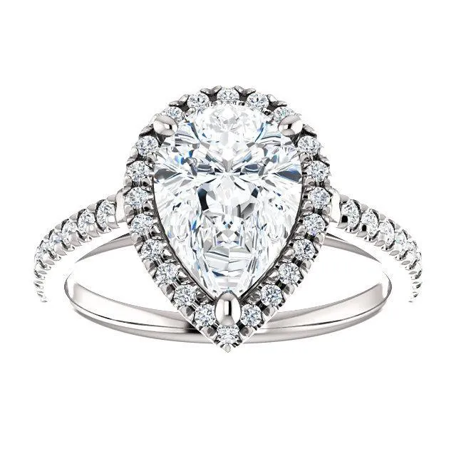 Rings Pear Moissanite Diamond Accent Ice Halo Cathedral Ring Fire Brilliance 