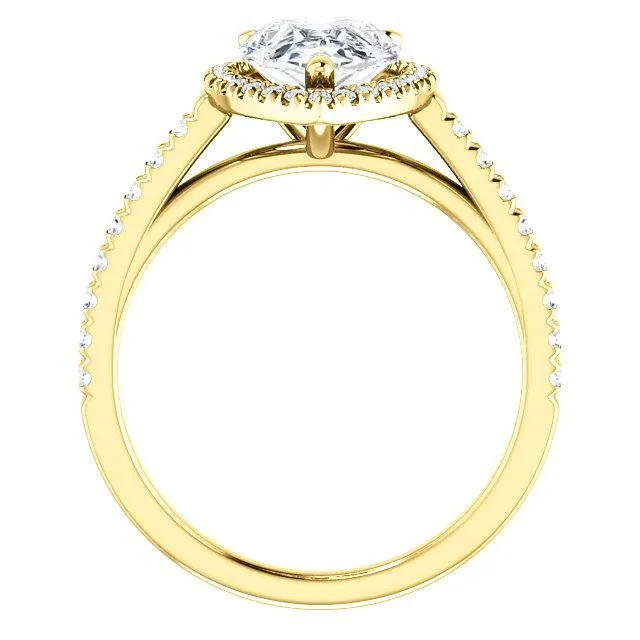 Rings Pear Moissanite Diamond Accent Ice Halo Cathedral Ring Fire Brilliance 