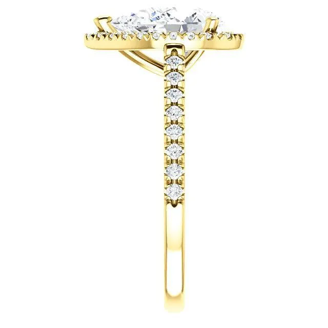 Rings Pear Moissanite Diamond Accent Ice Halo Cathedral Ring Fire Brilliance 