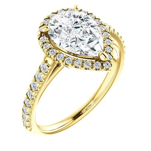 Rings Pear Moissanite Diamond Accent Ice Halo Cathedral Ring Fire Brilliance 