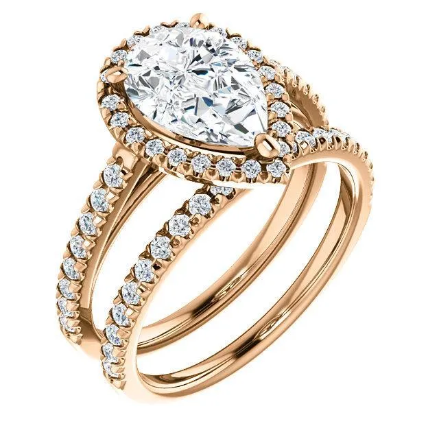 Rings Pear Moissanite Diamond Accent Ice Halo Cathedral Ring Fire Brilliance 