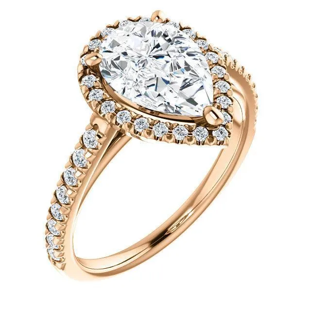 Rings Pear Moissanite Diamond Accent Ice Halo Cathedral Ring Fire Brilliance 