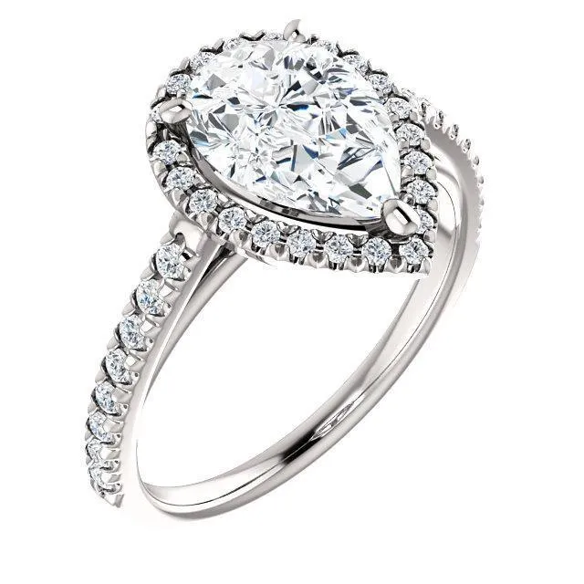 Rings Pear Moissanite Diamond Accent Ice Halo Cathedral Ring Fire Brilliance 