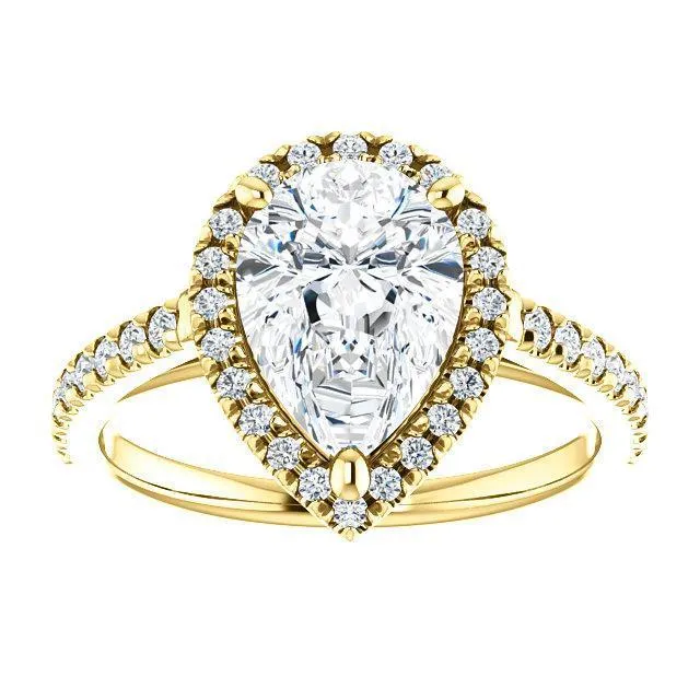 Rings Pear Moissanite Diamond Accent Ice Halo Cathedral Ring Fire Brilliance 