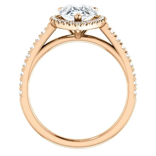 Rings Pear Moissanite Diamond Accent Ice Halo Cathedral Ring Fire Brilliance 