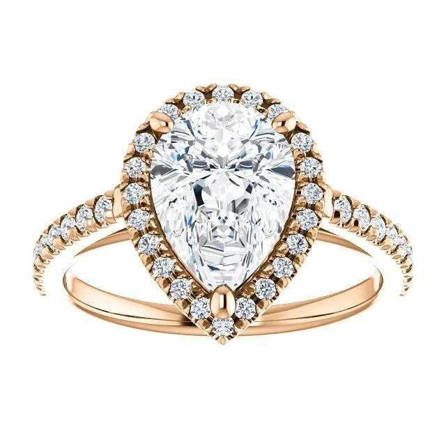 Rings Pear Moissanite Diamond Accent Ice Halo Cathedral Ring Fire Brilliance 
