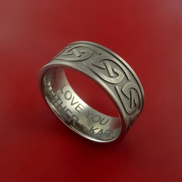 Titanium Ring with Infinity Milled Celtic Design Inlay Custom Made Band Lashbrook Rings Titanium Ring with Infinity Milled Celtic Design Inlay Custom Made Band Lashbrook Rings