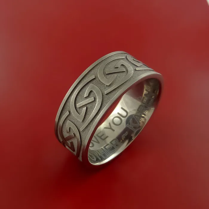 Titanium Ring with Infinity Milled Celtic Design Inlay Custom Made Band Lashbrook Rings Titanium Ring with Infinity Milled Celtic Design Inlay Custom Made Band Lashbrook Rings