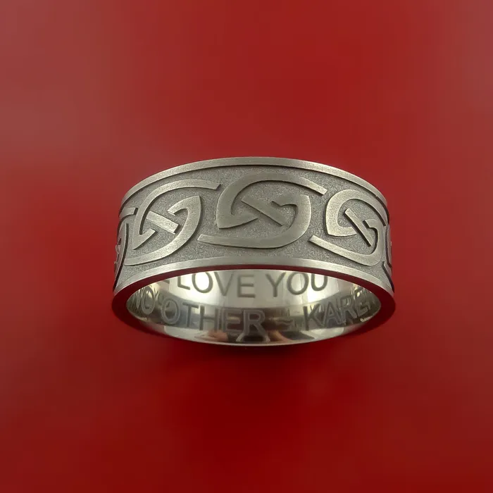 Titanium Ring with Infinity Milled Celtic Design Inlay Custom Made Band Lashbrook Rings Titanium Ring with Infinity Milled Celtic Design Inlay Custom Made Band Lashbrook Rings