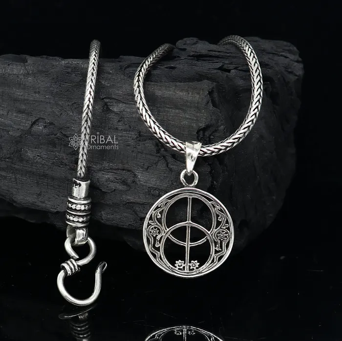 TRIBAL ORNAMENTS 925 pure silver Silver Chalice Well Sacred Geometry pendant best pendant wheat chain necklace locket best delicate jewelry ps0072 nsp741 Necklaces