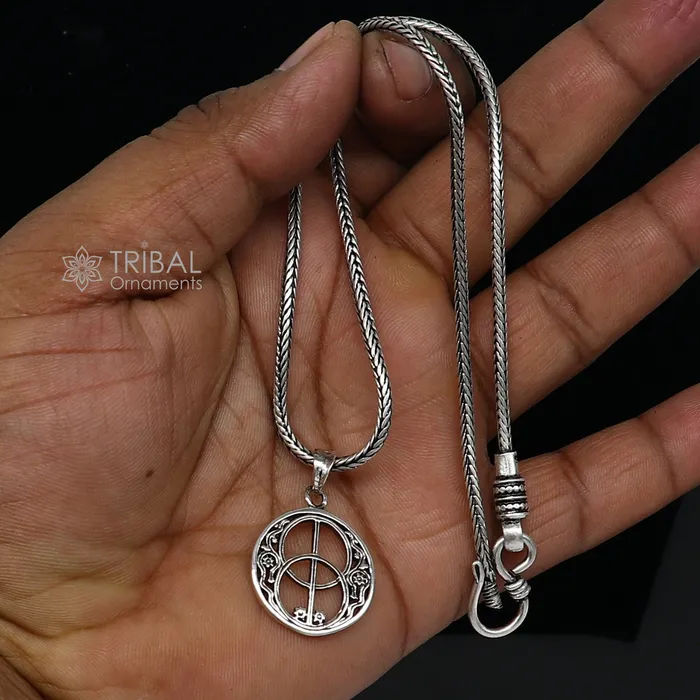 TRIBAL ORNAMENTS 925 pure silver Silver Chalice Well Sacred Geometry pendant best pendant wheat chain necklace locket best delicate jewelry ps0072 nsp741 Necklaces