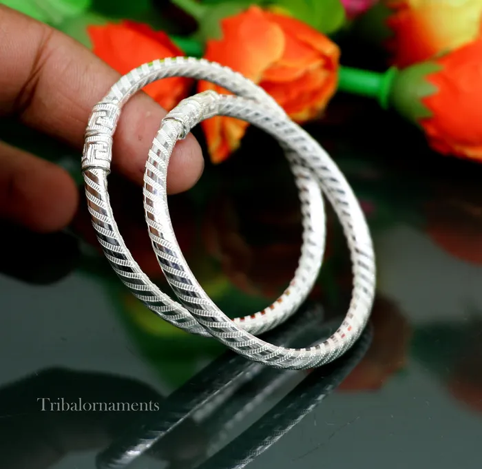TRIBAL ORNAMENTS Exclusive design Sterling silver amazing bangle bracelet kangan chudi excellent customized design bangle kada gift tribal jewelry nba204 Bracelets