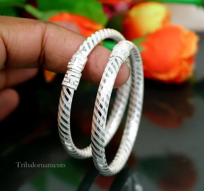 TRIBAL ORNAMENTS Exclusive design Sterling silver amazing bangle bracelet kangan chudi excellent customized design bangle kada gift tribal jewelry nba204 Bracelets