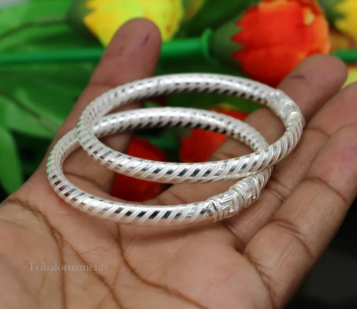 TRIBAL ORNAMENTS Exclusive design Sterling silver amazing bangle bracelet kangan chudi excellent customized design bangle kada gift tribal jewelry nba204 Bracelets