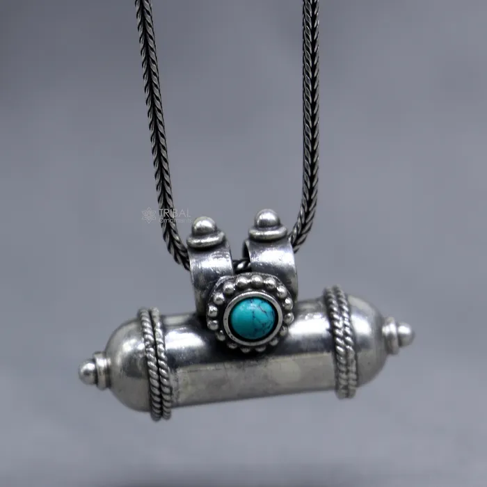 TRIBAL ORNAMENTS Necklaces 925 Sterling silver vintage design amulet pendant box pendant kavacham pendant mantra box silver tabiz nsp884