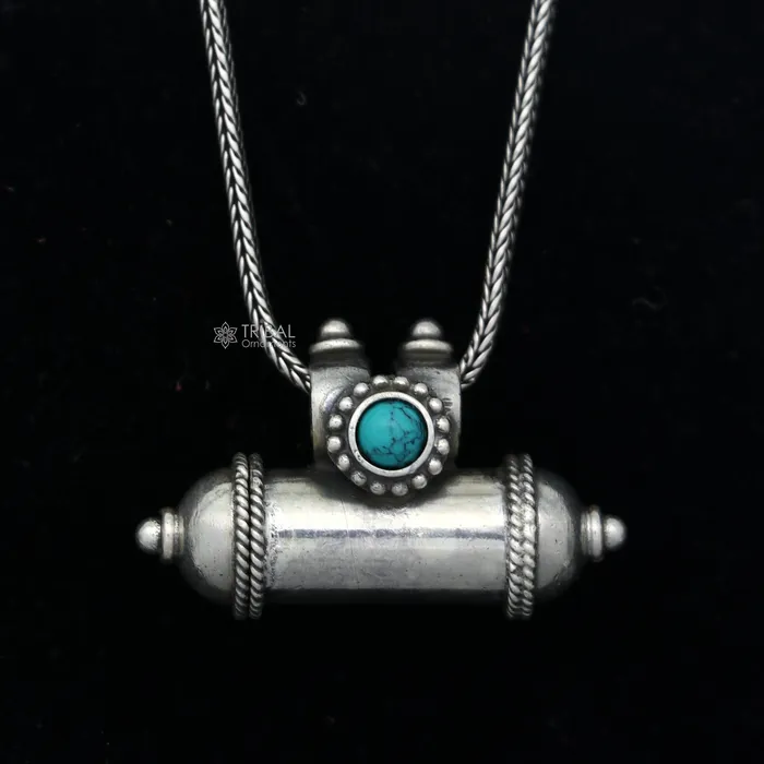 TRIBAL ORNAMENTS Necklaces 925 Sterling silver vintage design amulet pendant box pendant kavacham pendant mantra box silver tabiz nsp884