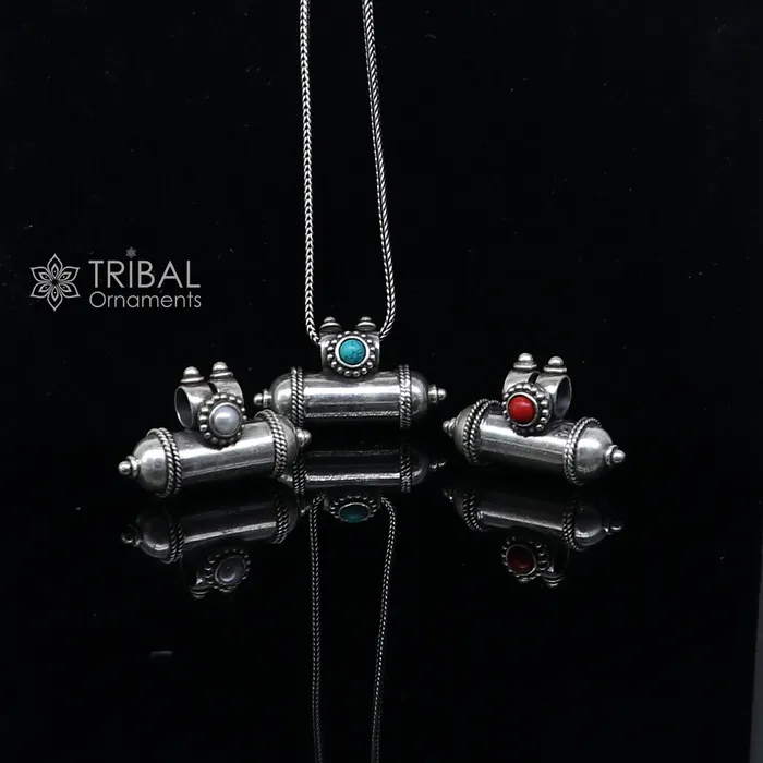 TRIBAL ORNAMENTS Necklaces 925 Sterling silver vintage design amulet pendant box pendant kavacham pendant mantra box silver tabiz nsp884