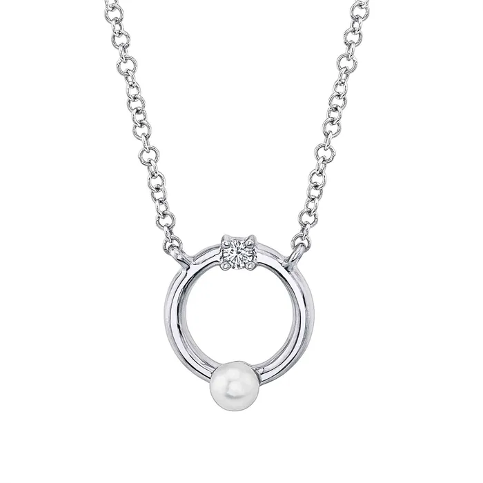 14K White Gold Cultured Pearl Diamond Necklace Meierotto Jewelers Necklaces