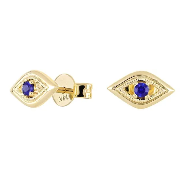 14K Yellow Gold Blue Sapphire Eye Stud Earrings Meierotto Jewelers Earrings