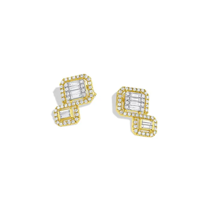 18k Yellow Gold 073ctw Diamond Staggered Squared Earrings CJ Charles Jewelers Earrings 18k Yellow Gold 073ctw Diamond Staggered Squared Earrings CJ Charles Jewelers Earrings