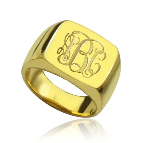 925 Sterling Silver Square Monogram Signet Ring Custom Initials Belbren Rings