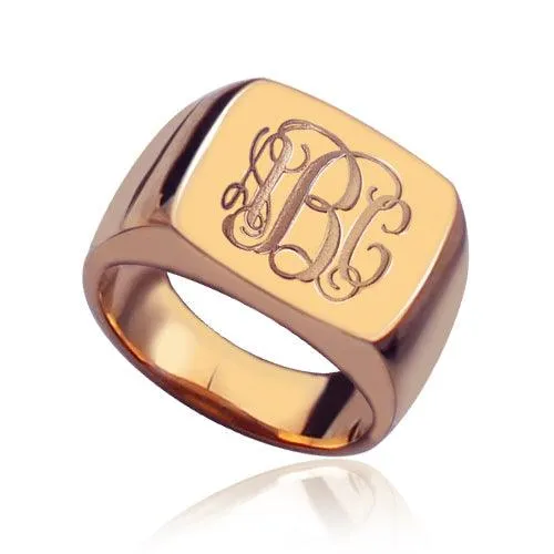 925 Sterling Silver Square Monogram Signet Ring Custom Initials Belbren Rings