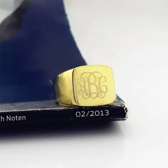 925 Sterling Silver Square Monogram Signet Ring Custom Initials Belbren Rings