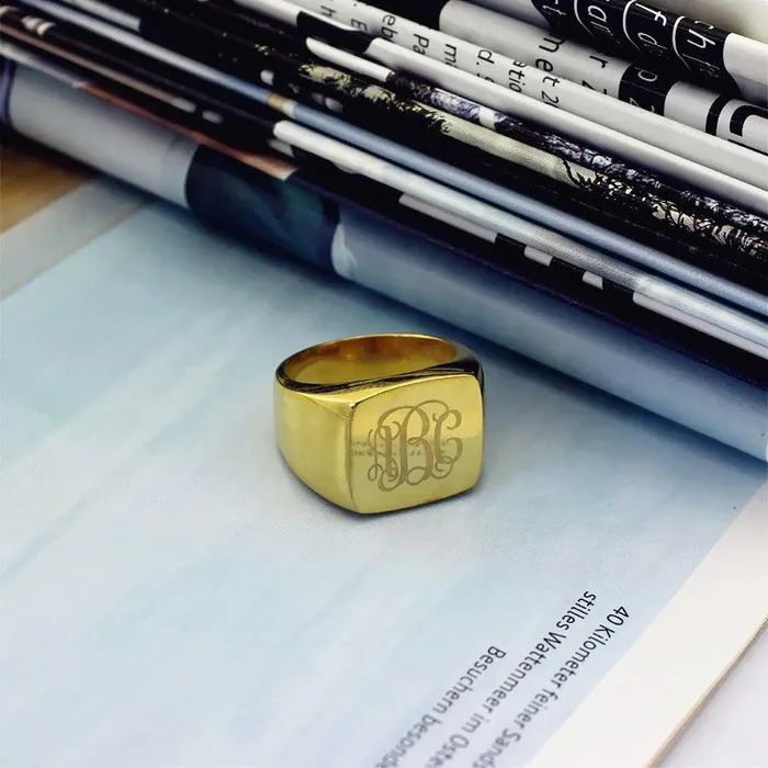 925 Sterling Silver Square Monogram Signet Ring Custom Initials Belbren Rings