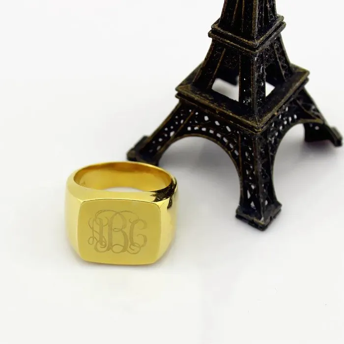 925 Sterling Silver Square Monogram Signet Ring Custom Initials Belbren Rings