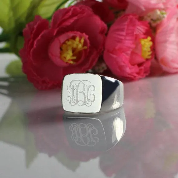 925 Sterling Silver Square Monogram Signet Ring Custom Initials Belbren Rings
