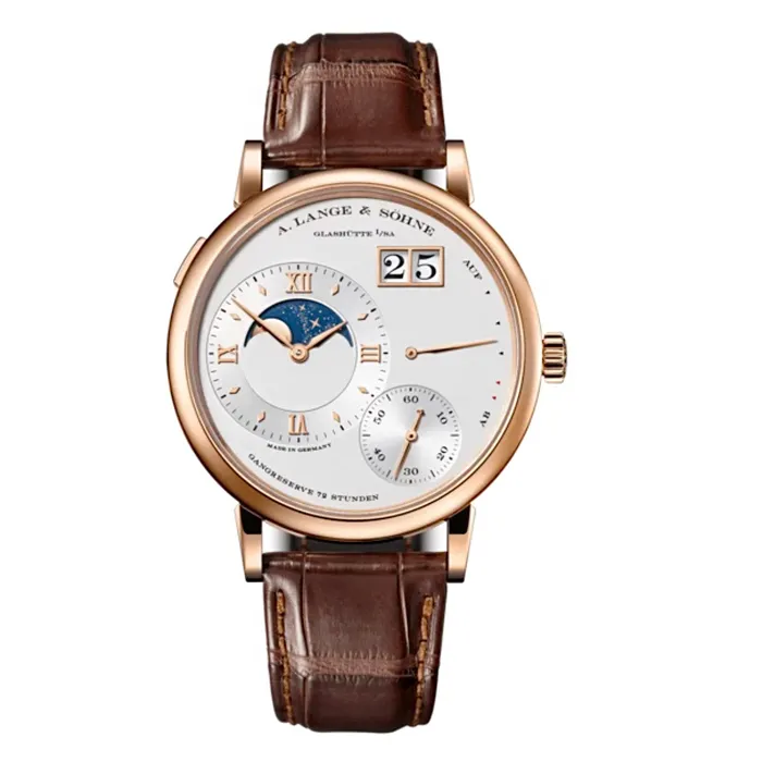 A Lange Sohne Grand Lange 41mm Watch Ref 139032 White Moonphase Dial in 18K Rose Gold Case Brown Alligator Leather A Lange Shne Watches A Lange Sohne Grand Lange 41mm Watch Ref 139032 White Moonphase Dial in 18K Rose Gold Case Brown Alligator Leather A Lange Shne Watches