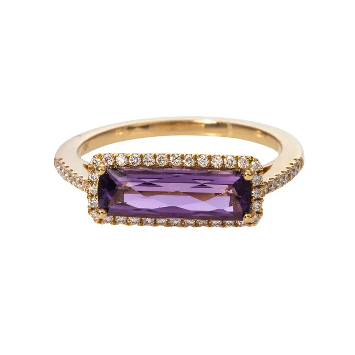 Amethyst Diamond EastWest 18K Yellow Gold Ring Croghans Rings
