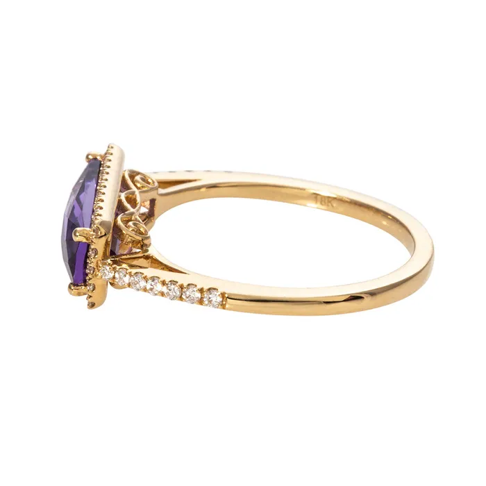Amethyst Diamond EastWest 18K Yellow Gold Ring Croghans Rings