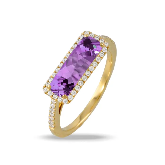 Amethyst Diamond EastWest 18K Yellow Gold Ring Croghans Rings