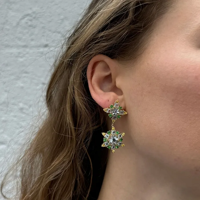 Aquamarine Tsavorite Yellow Sapphire 14K Gold Detachable Drop Earrings Mini Collection Earrings