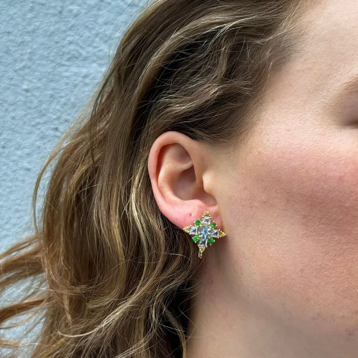 Aquamarine Tsavorite Yellow Sapphire 14K Gold Detachable Drop Earrings Mini Collection Earrings