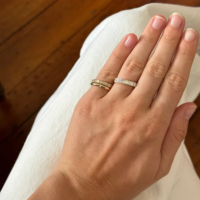 Baguette Round Diamond Eternity Milgrain 14K Yellow Gold Band Croghans Rings