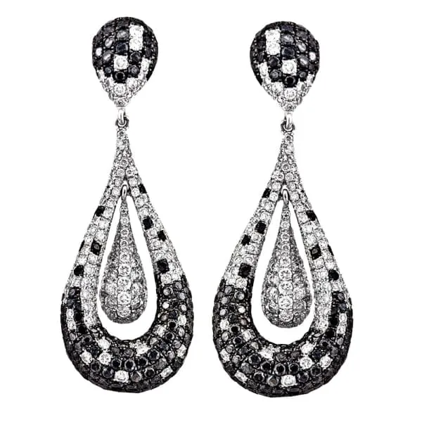 Beautiful 18k white gold black white diamond long Chandelier earrings EAR15960 Diamond Source NYC Earrings